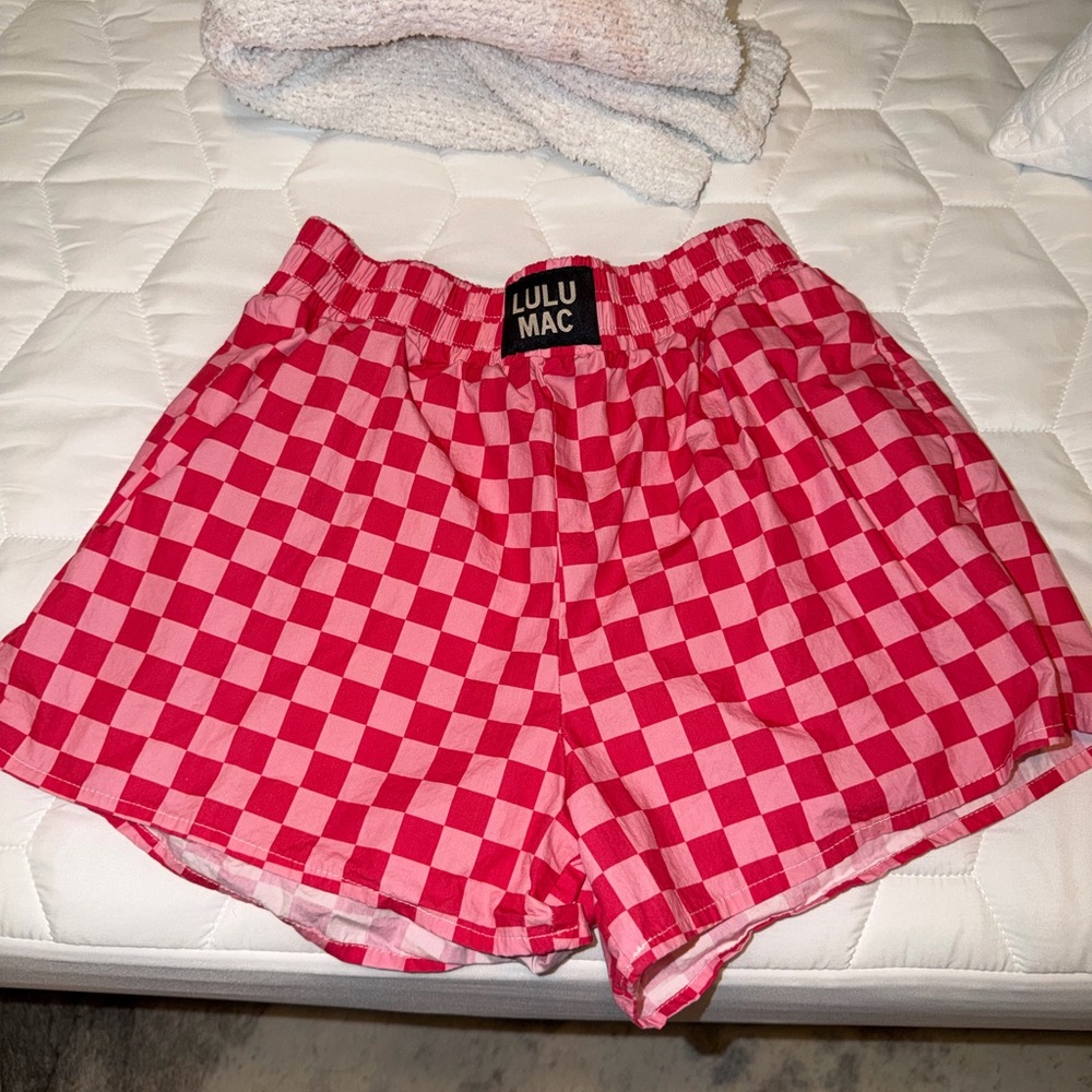 Women's Red Checkered Athletic Shorts